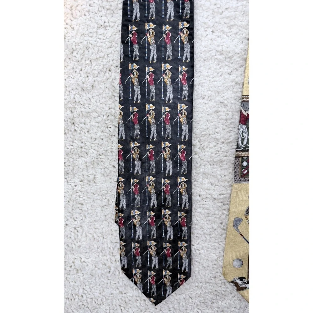 Sky Bend Van Heusen Golf Ties Mens OS Black Yellow Excellent Novelty Bundle 2pc